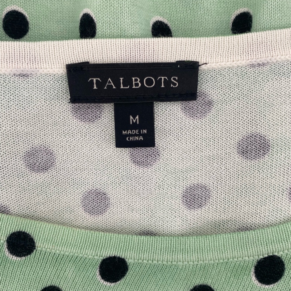 Talbots Womens Sweater Mint Green Polka Dot 3/4 Sleeve Round Neck‎ Pullover Sz M - Picture 6 of 7